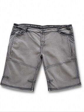 Black Bull Apparel Elliott Grey Acid Wash Denim Shorts Moto Style Seams